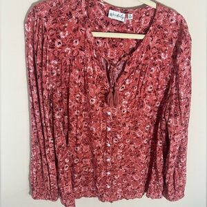 Wonderly cottagecore burnt red button down blouse size XL